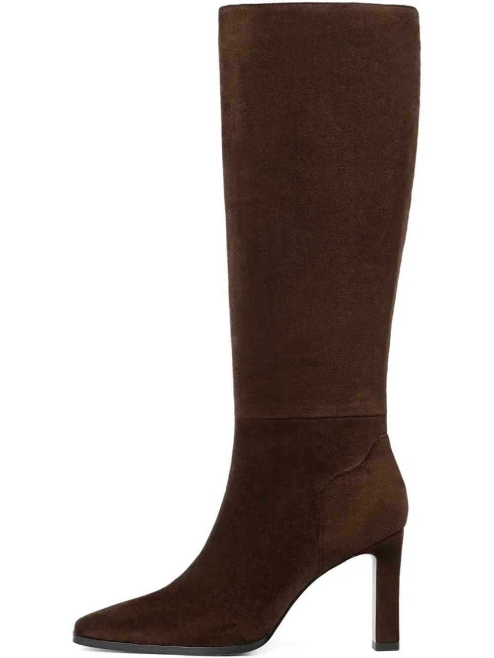 Women's Chocolate Faux Suede Pointed Square Toe Chunky Heel Knee High Boots
